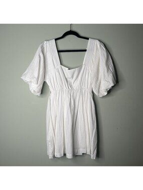 Mahina Hawaii White Square Neck Puff Sleeve Mini Dress Women's Size Medium M